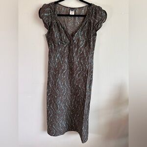 Patagonia Womens 12 Chocolate Brown Blue Floral Flutter Sleeve Sheath‎ Dress